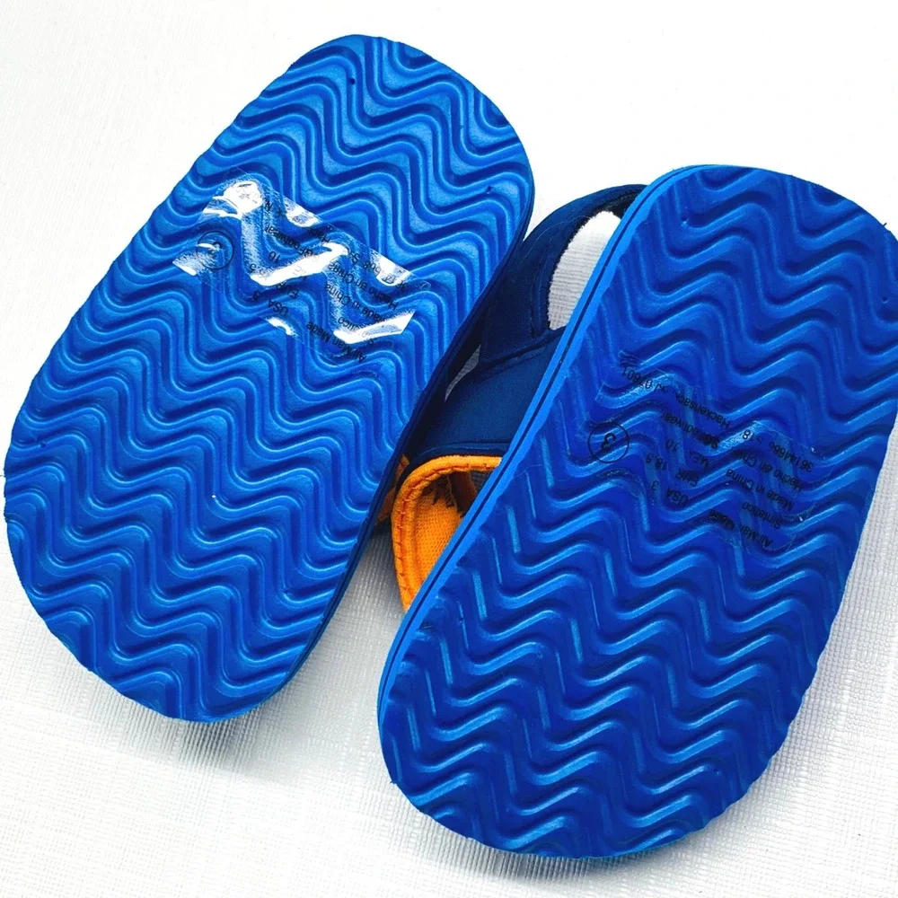 Kids Shark‎ Flip Flop Sandals Toddler Size 3 Blue Orange Hook and Loop